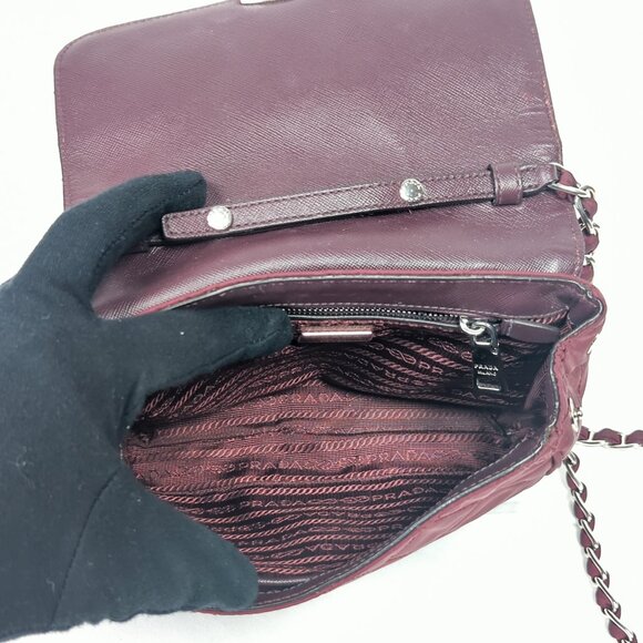 PRADA Impuntu Tessuto Quilted Nylon Chain Crossbody Bag Granato - Picture 7 of 14